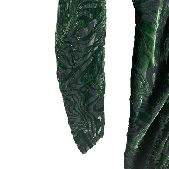 Ronny Kobo Astrid Green Animal Print Velvet Ruched Long Sleeve Midi Dress XS - Picture 8 of 14